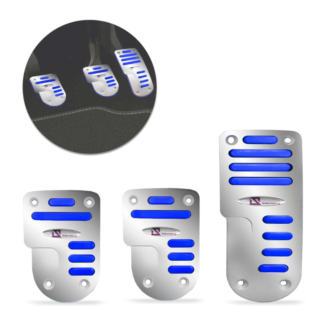 Pedaleiras Esportiva Tuning Cromada com Azul M2 3 Peças