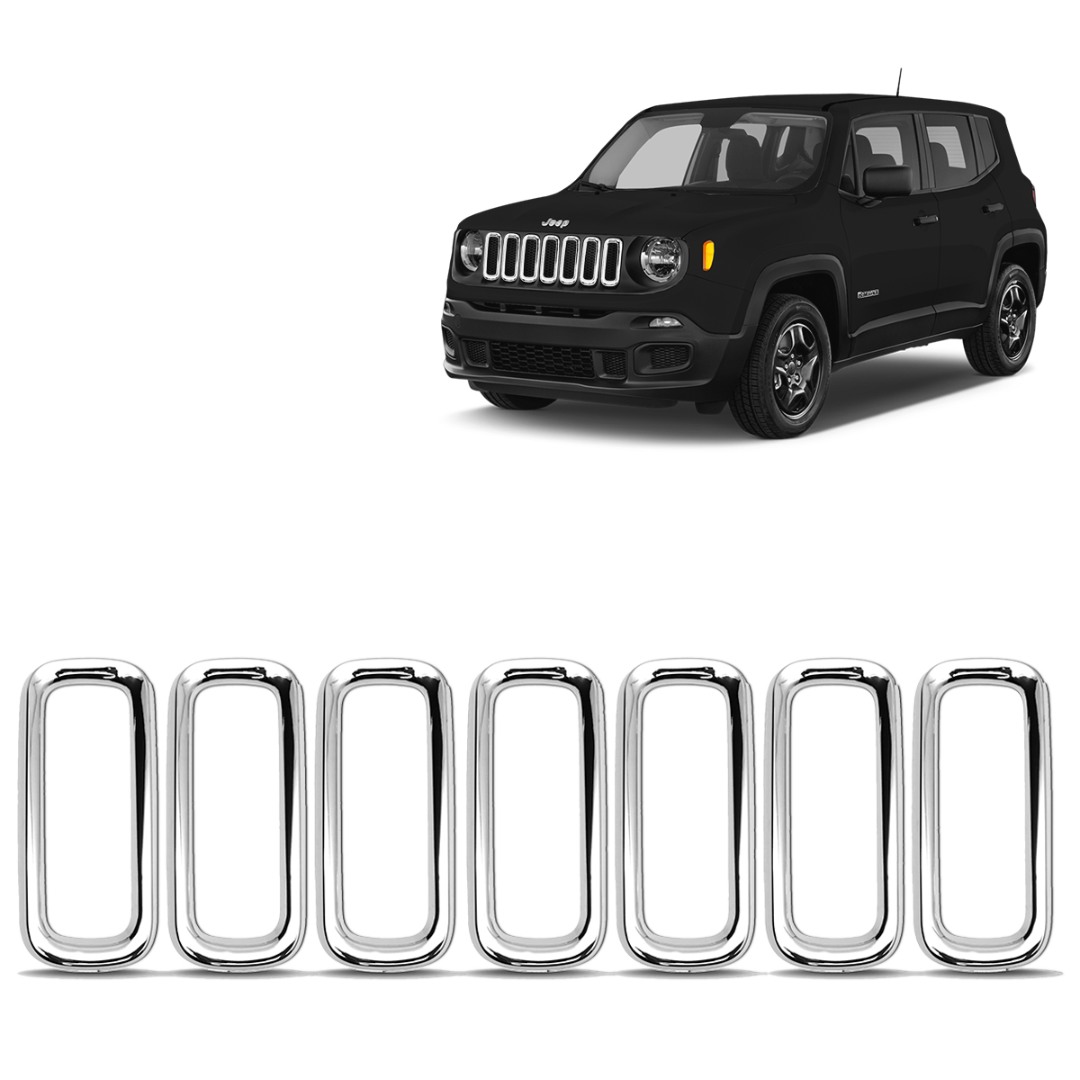 Aplique Cromado Grade Jeep Renegade 2015 a 2018 Aro Moldura