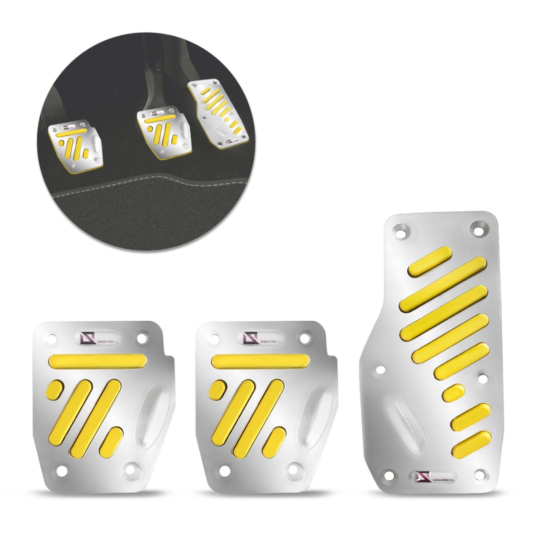 Pedaleiras Esportiva Tuning Cromada com Amarelo M3 3 Peças