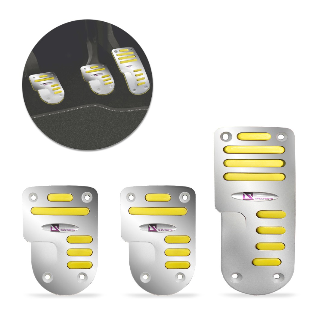 Pedaleiras Esportiva Tuning Cromada com Amarelo M2 3 Peças