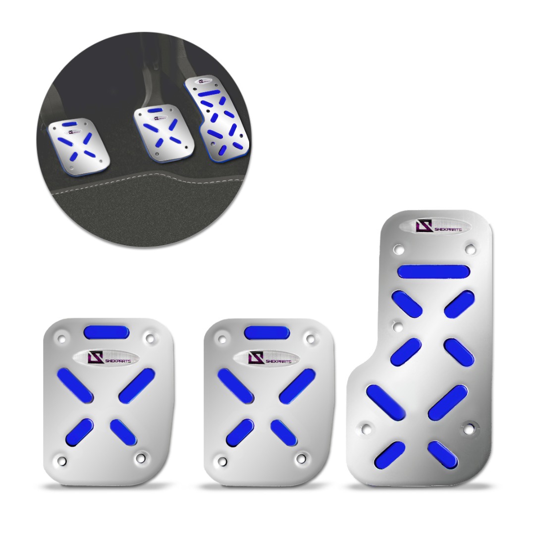 Pedaleiras Esportiva Tuning Cromada com Azul M1 3 Peças