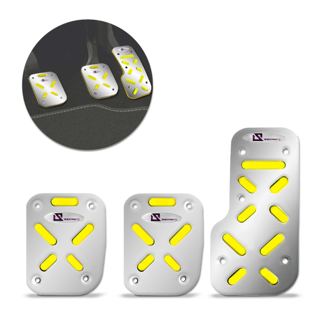 Pedaleiras Esportiva Tuning Cromada com Amarelo M1 3 Peças